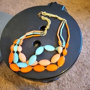 Necklace, blue/peach/orange
